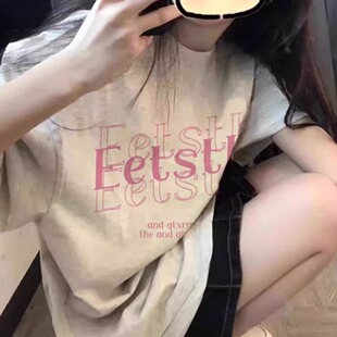 美式 t恤夏季 2025新款 高街宽松短袖 上衣 女装 圆领纯棉半袖