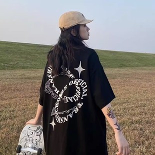 合法外星球美式 男潮牌ins 渐变纯棉T恤女夏2025年新款 oversize短袖
