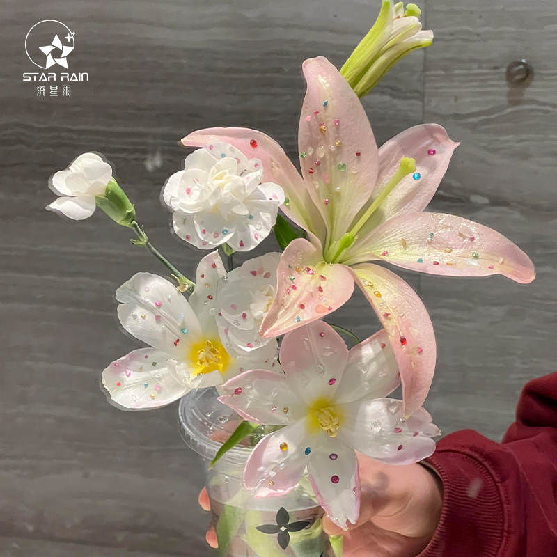 流星雨创意鲜花装饰水钻珍珠贴纸