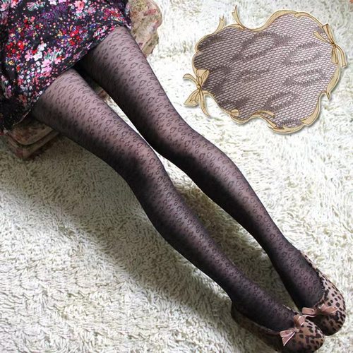 日系复古豹纹提花连裤袜黑丝性感显瘦打底袜防勾美腿袜子厂家直销