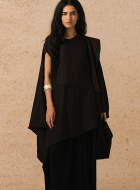 【MORIN KHUUR 牧仁】不对称丝毛薄款圆领套头衬衫