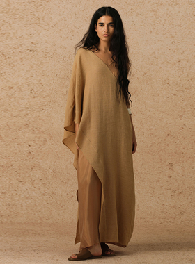 【MORIN KHUUR 牧仁】不对称丝麻双层薄款连衣裙