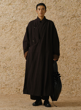 【MORIN KHUUR 牧仁】男女叠门襟棉麻宽松长风衣外套