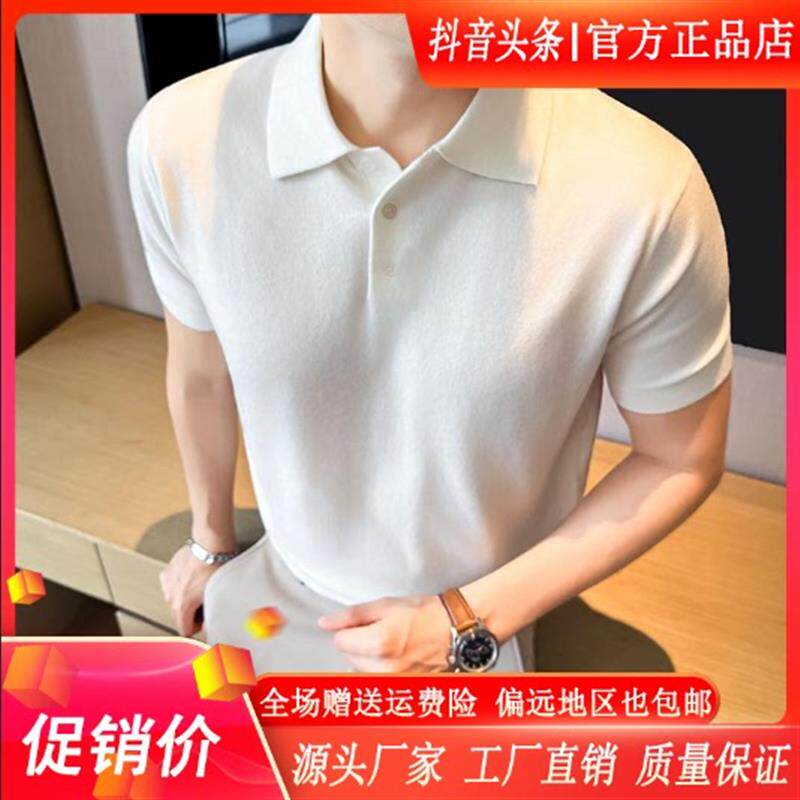 凯登鹿轻奢简约薄款针织短袖T恤男士夏透气翻领POLO衫商务休闲t恤