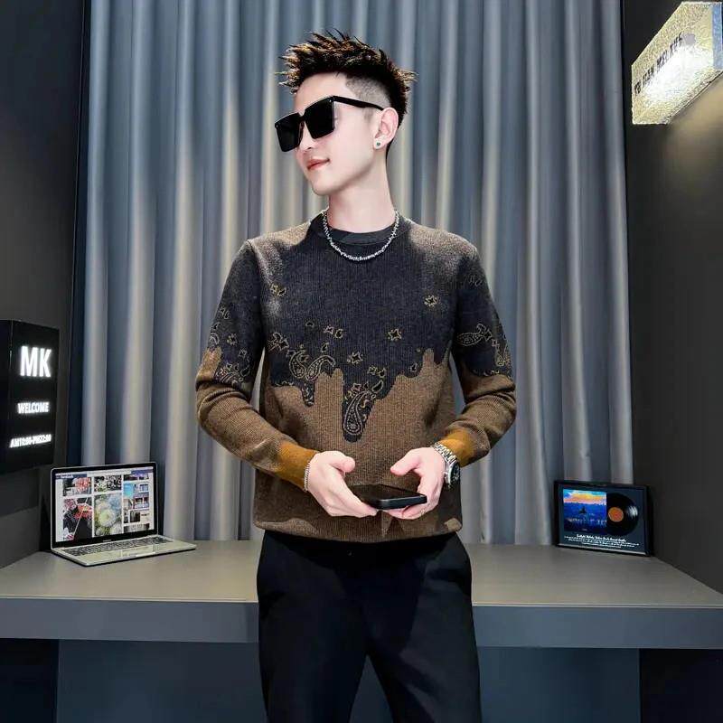 尤米轻奢提花针织衫20h25秋冬新款长袖毛衣韩版男装时尚打底毛线