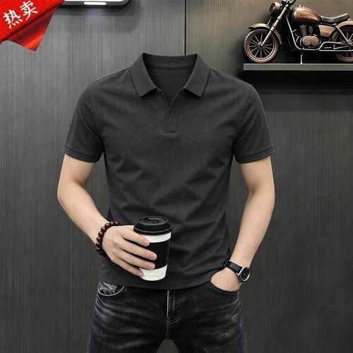 Cloud轻奢2号店夏季男夏亚麻短袖t恤上衣V领polo衫海鸥领冰丝半袖