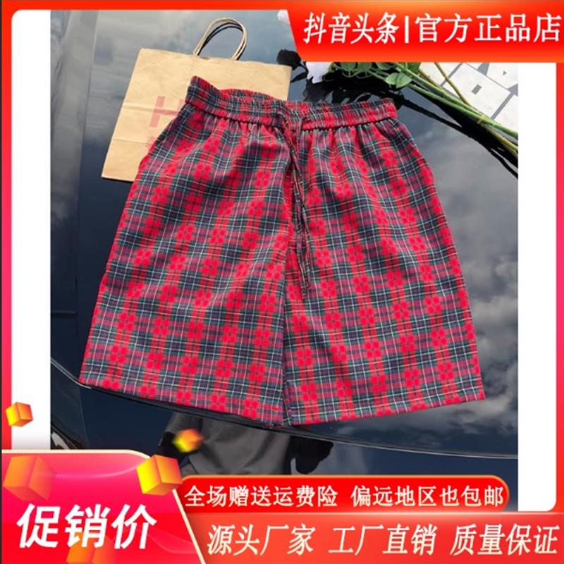 绅度轩服饰LMVQ夏季薄款透气格子慵懒风裤子高级感运动沙滩五分裤