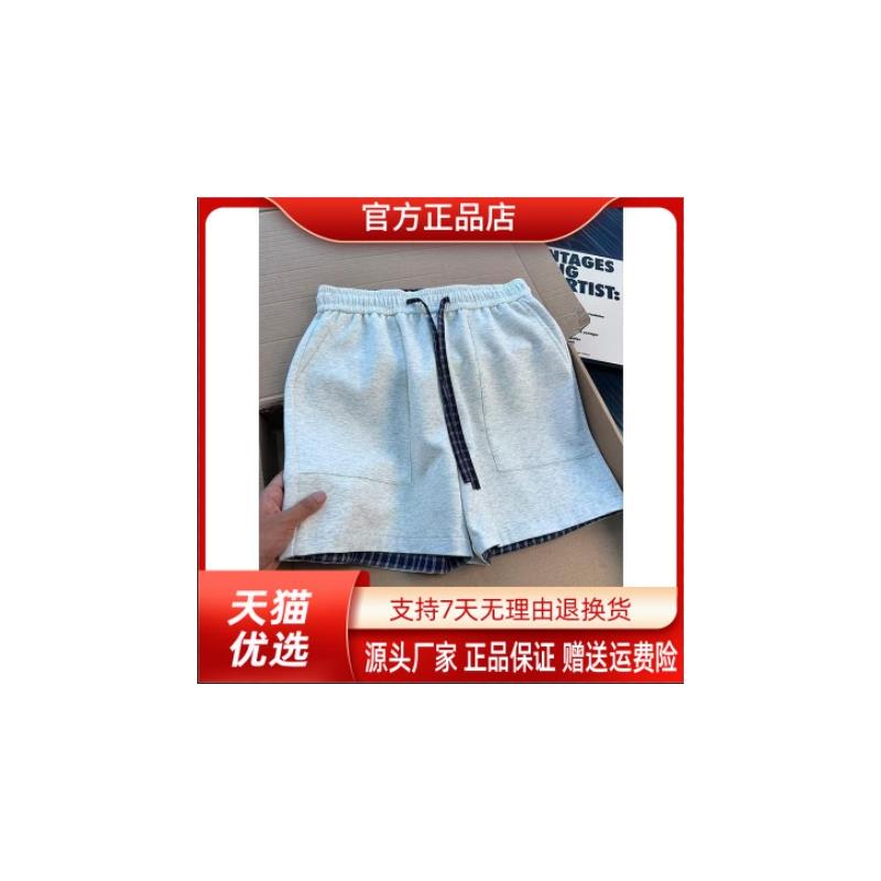 锋界服饰美式拼接格子四分短裤男夏季薄款设计感运动跑步卫裤潮