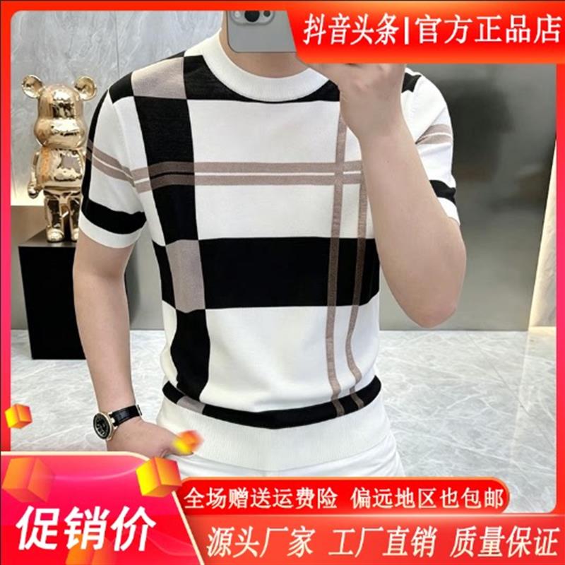 佐罗轻奢专柜正品夏季男士圆领针织拼色短袖T恤时尚半袖体恤男装