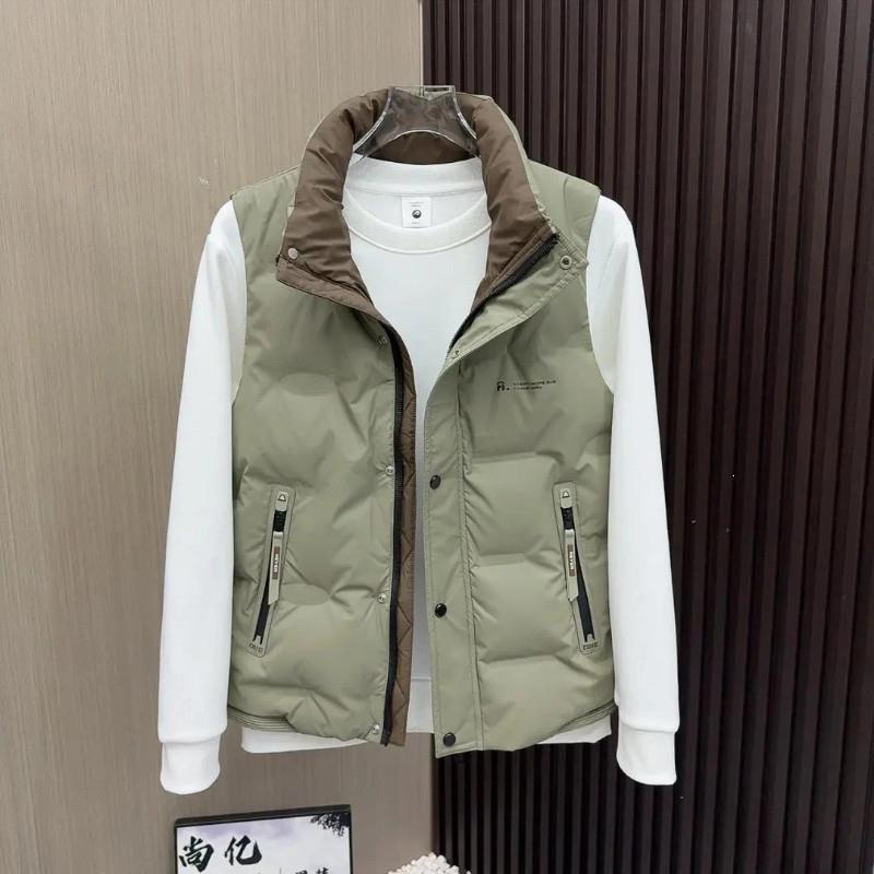 澜阙服饰秋冬新款时尚拼色设计感免洗立e领羽绒马甲外套男士马甲