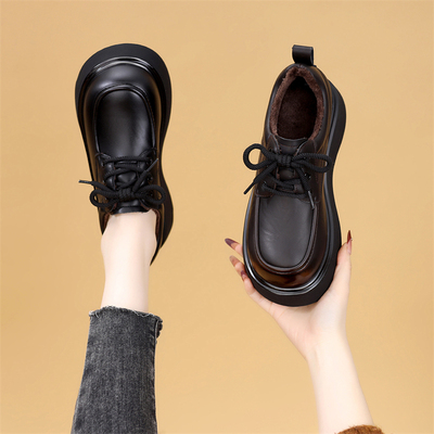 古兹曼松糕厚底系带小皮鞋
