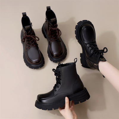 古兹曼厚底短筒圆头马丁短靴