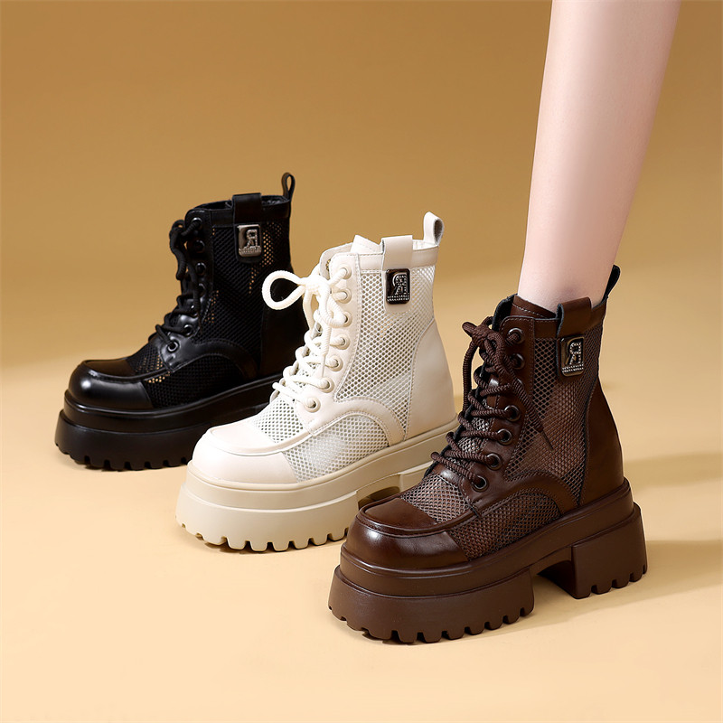 厚底增高马丁靴女2026新款百搭春季单靴小个子高跟网面短靴小码34,女鞋,马丁靴,淘宝优惠券,粉丝福利购,淘宝优惠卷