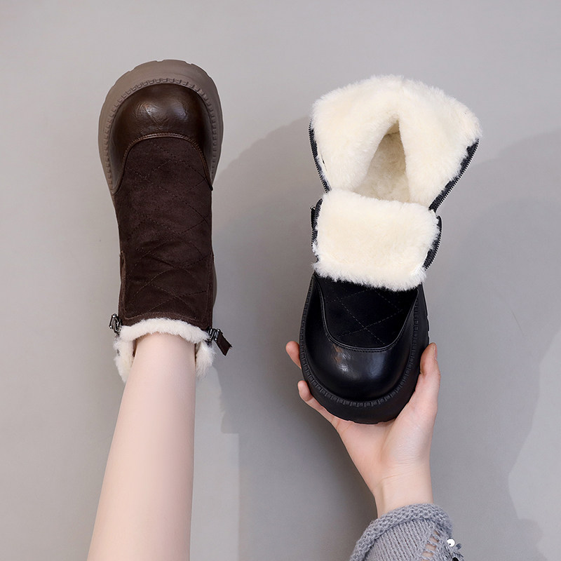 厚底羊毛保暖雪地靴女2025冬季新款加绒加厚短靴防水好看增高棉鞋,女鞋,时尚雪地靴,淘宝优惠券,粉丝福利购,淘宝优惠卷