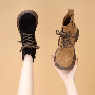 复古英伦风马丁靴女2025冬季新款增高显瘦翻毛皮单靴爆款平底短靴