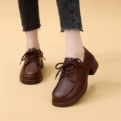 古兹曼百搭小个子粗跟小皮鞋