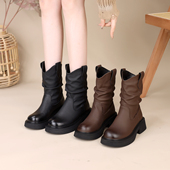 英伦风切尔西马丁靴女2025冬季 新款 黑色厚底单靴显瘦加绒堆堆短靴