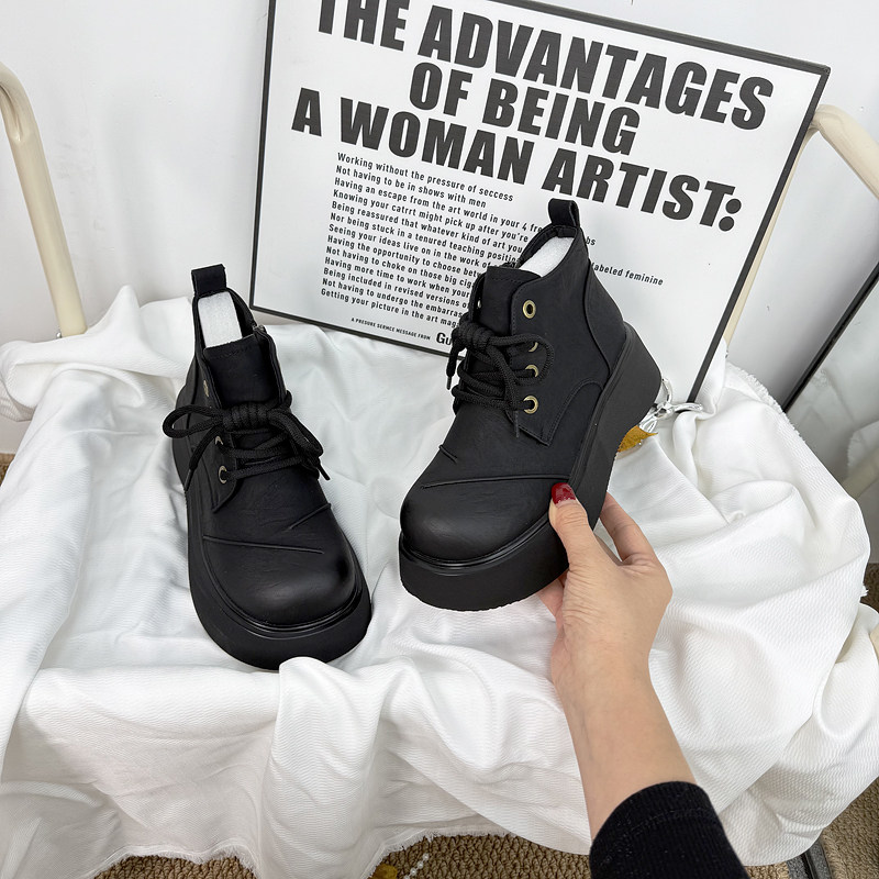厚底圆头马丁靴女2025新款冬季加绒小个子增高好看显脚小真皮短靴,女鞋,马丁靴,淘宝优惠券,粉丝福利购,淘宝优惠卷