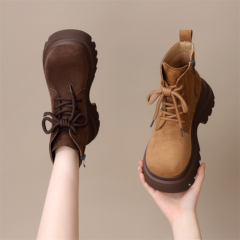 厚底复古马丁靴女2025新款秋季英伦软底单靴绒面配裙增高加绒短靴,女鞋,马丁靴,淘宝优惠券,粉丝福利购,淘宝优惠卷