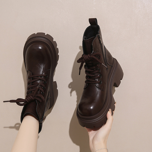 爆款厚底马丁靴女2025冬季新款英伦风增高显瘦百搭加绒显脚小短靴