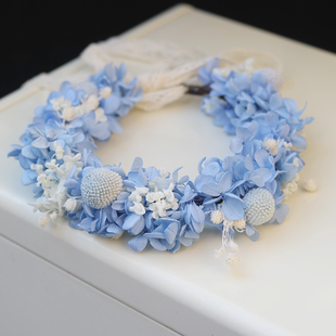 蓝色绣球花环发箍新娘婚礼拍照头饰度假风发带发饰手腕花表演花环