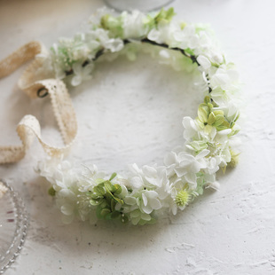 青城与海法式甜美可爱花朵永生花发饰婚礼花童儿童表演新娘花环
