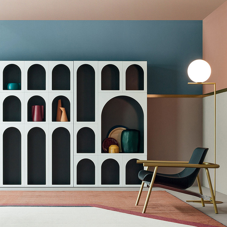 北欧意式书柜书架展示陈列柜简约现代极简收纳北欧拱形装饰柜组合