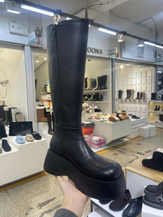 新款 韩国东大门代购 23冬季 靴子女 正品 潮酷炸街厚底侧拉链高筒时装