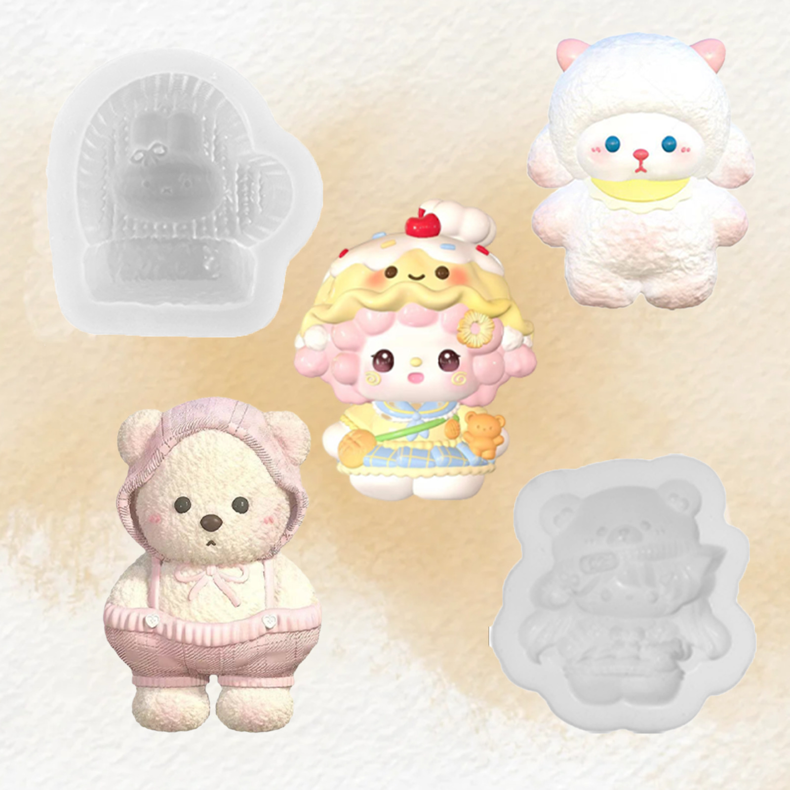 卡通潮玩公仔捏捏模具diy解压捏捏乐可爱动物捏捏食品级硅胶模具