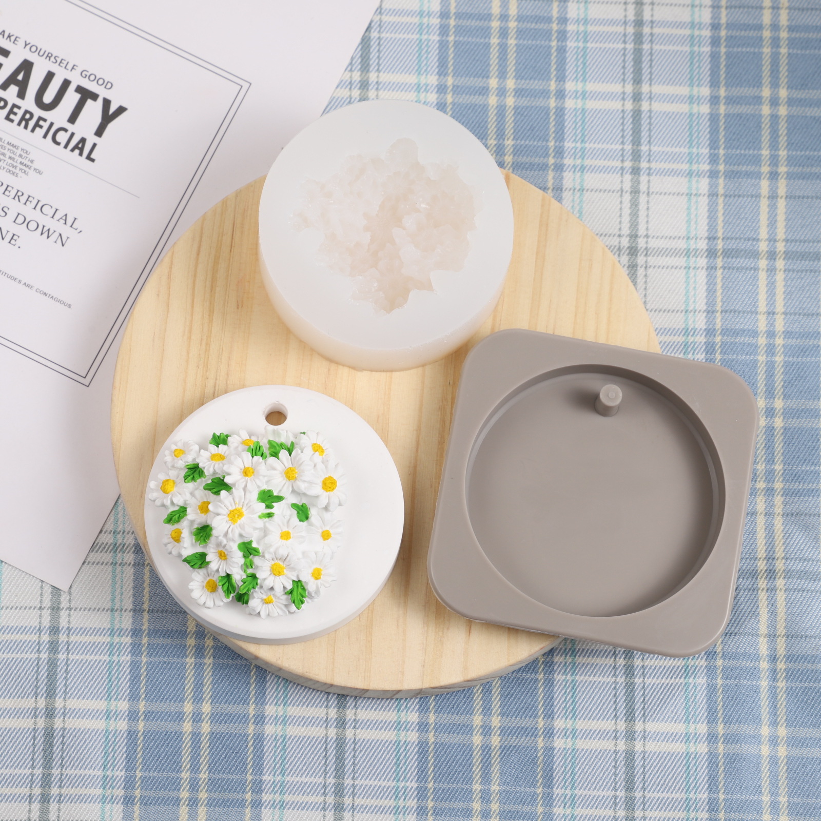 小雏菊挂牌模具DIY香薰蜡烛雏菊花朵汽车出风口扩香石膏硅胶模具