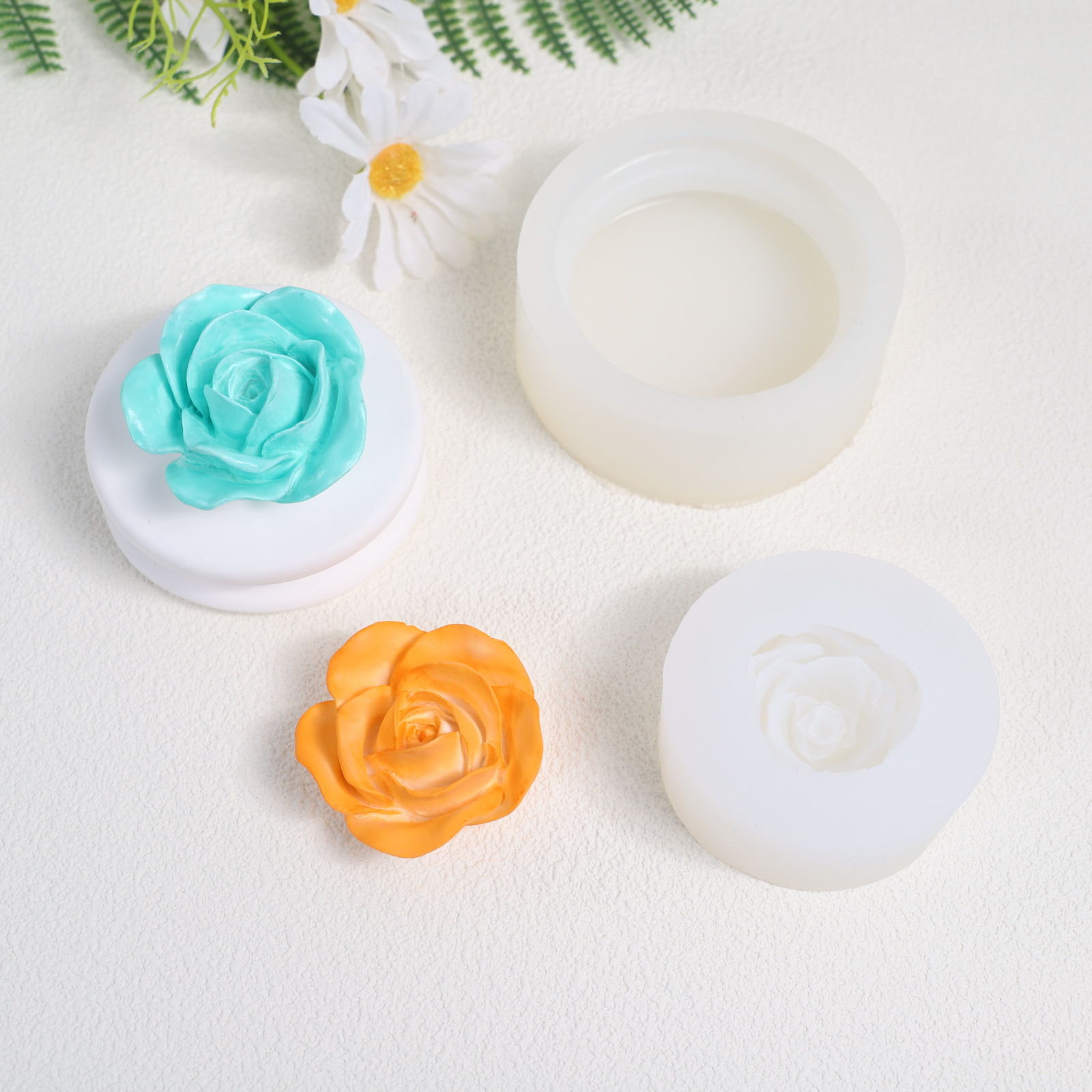 玫瑰花蜡烛模具汽车车载香薰车用空调出风口扩香石膏花朵硅胶模具
