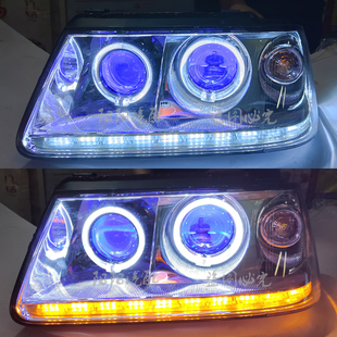 适用桑塔纳志俊3000大灯总成改装 透镜氙气灯天使眼LED日行灯