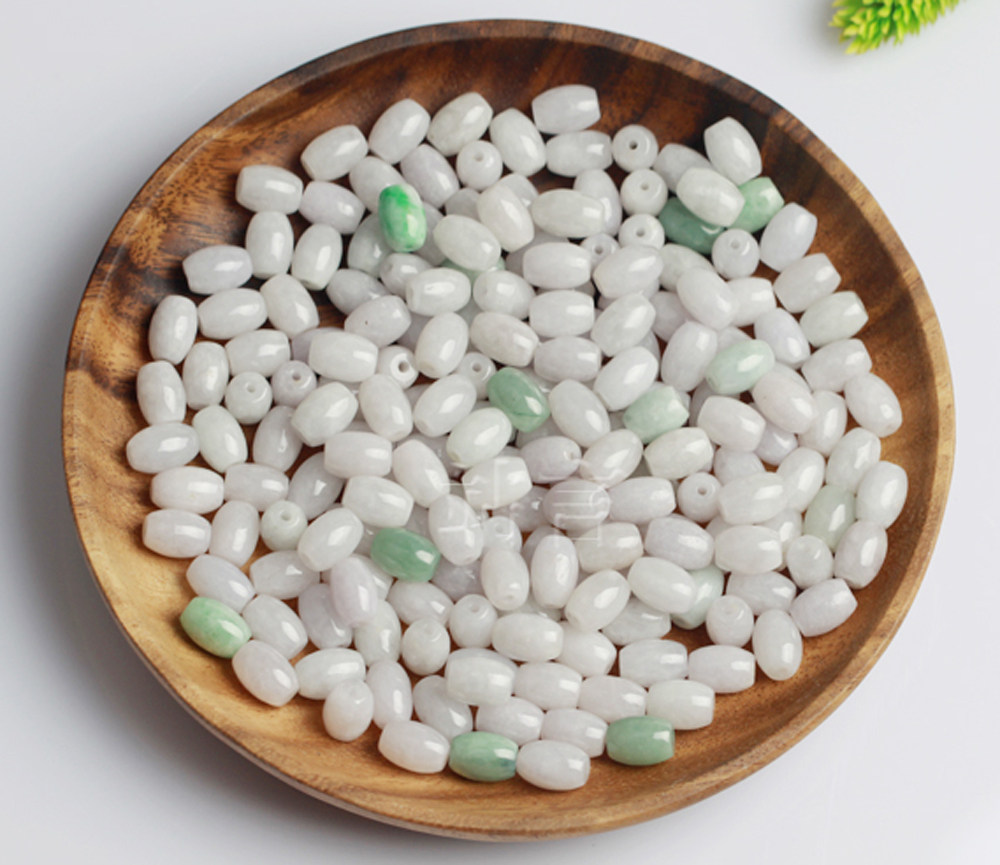 天然翡翠A货油青色冰种玉珠子散珠DIY手链脚链项链小玉珠手串包邮