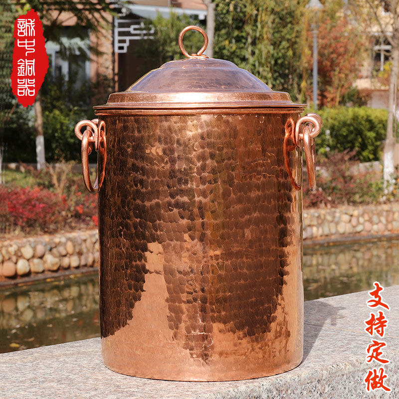 加厚型纯铜汤桶锅 纯手工紫铜大铜汤锅铜汤桶熬药锅铜煮锅可定做