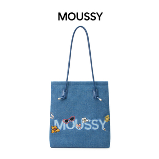 MOUSSY×Smiley联名系列刺绣字母托特包大容量日常通勤轻便腋下包