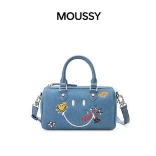 MOUSSY×Smiley联名系列波士顿包单肩手提斜挎包水洗牛仔风女包
