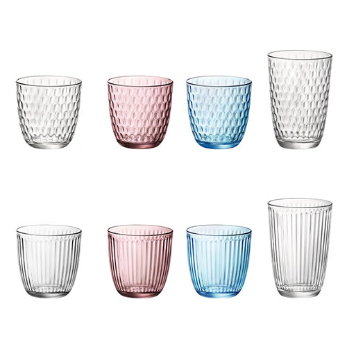 意大利进口波米欧利bormioli彩色透明玻璃1只竖条纹/圆点直身水杯