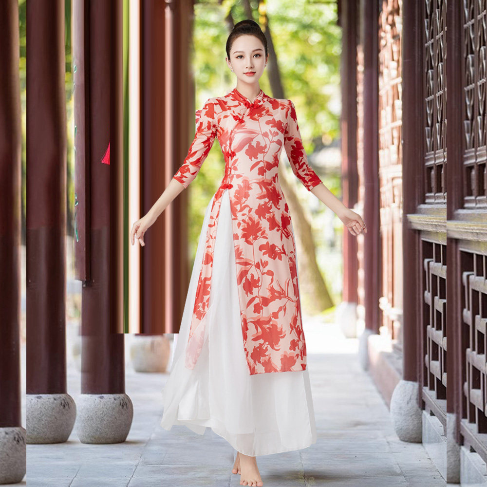 金舞门印花舞蹈飘逸纱衣演出服女图片