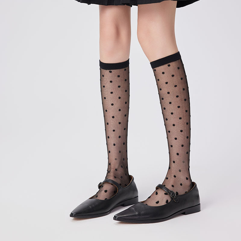 复古小圆点文艺风长筒袜夏季透明薄款玻璃丝袜配玛丽珍鞋jk小腿袜