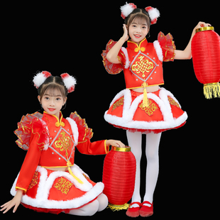 元旦儿童中国红梦娃演出服男女童幼儿喜庆灯笼舞蹈裙太平鼓表演服