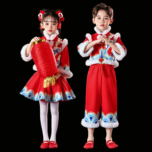 元旦男女童喜庆中国风演出服幼儿童灯笼梦娃舞蹈裙元日打鼓表演服