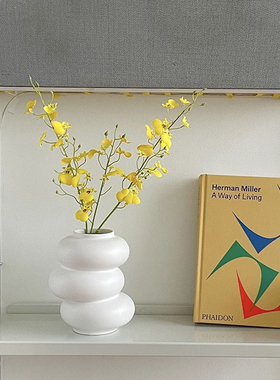 创意甜甜圈中古侘寂风白色哑光陶瓷花瓶桌面玄关装饰异性摆件花器