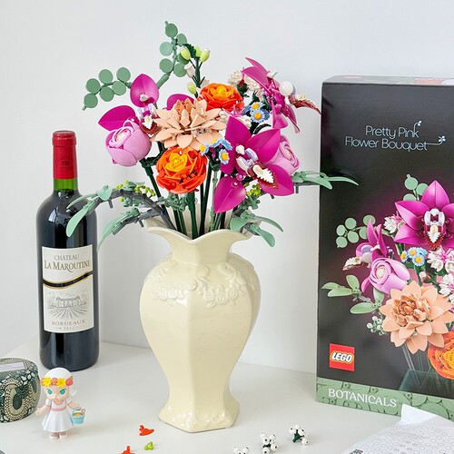 粉黛积木花束法式陶瓷花瓶摆件