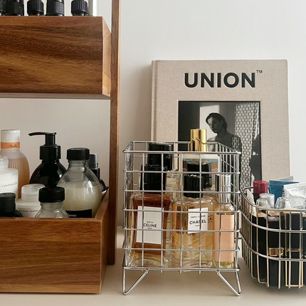 ins风铁艺网格收纳筐化妆品桌面收纳篮家居装饰摆件杂物置物篮