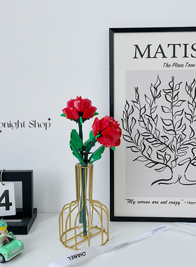 乐高玫瑰透明玻璃花瓶向日葵积木花配套插花装饰桌面小号摆件礼物