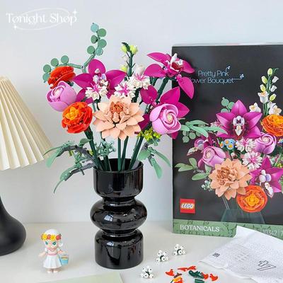 ins风乐高积木花束黑色玻璃花瓶