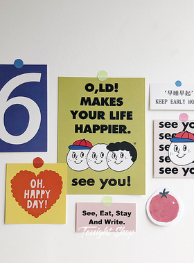 oh lolly day韩风可爱圆脸卡片ins民宿家居墙面装饰画小海报摆拍