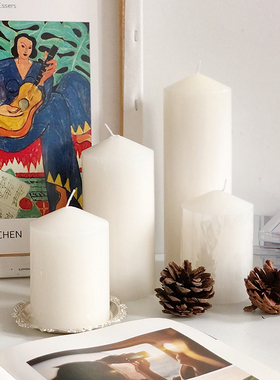 北欧简约ins风白色圆柱体粗蜡烛chic韩风家居装饰民宿软装摆件