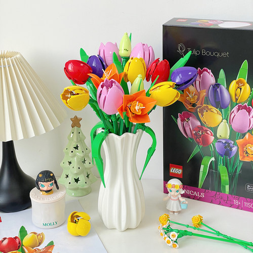 郁金香积木花束陶瓷花瓶桌面摆件