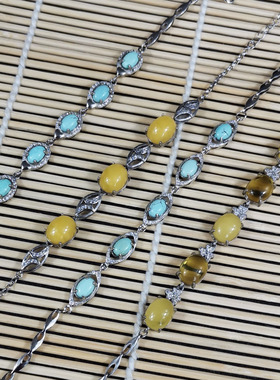 女士925银琥珀蜜蜡松石民族特色